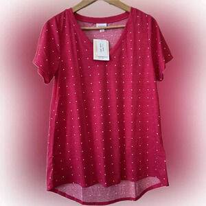 NWT LuLaRoe Christy T Size Small Pink with white polka dots